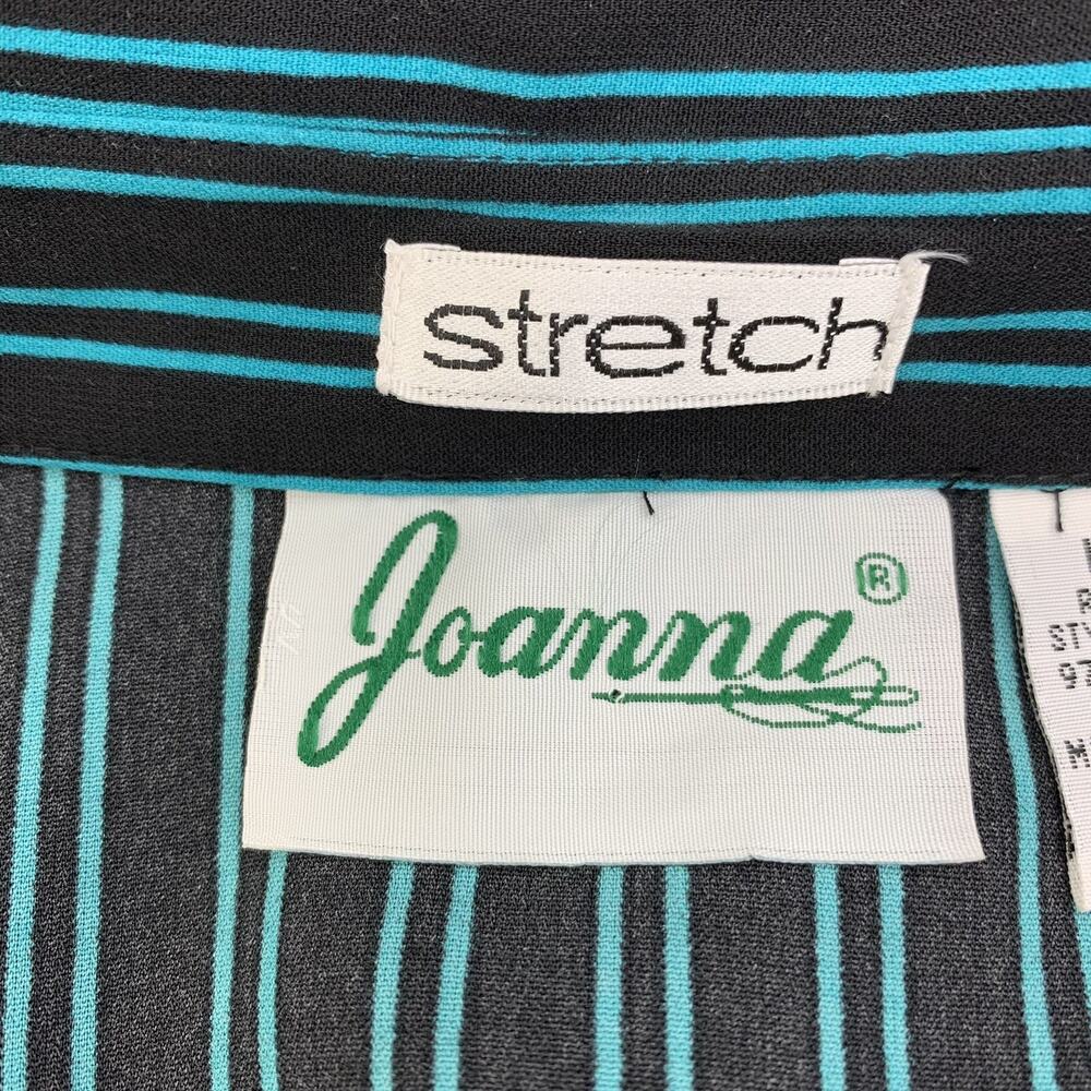 Joanna Button Front Stripe Shirt L Stretch Long Sleeve Black Blue Career Office - Picture 6 of 9